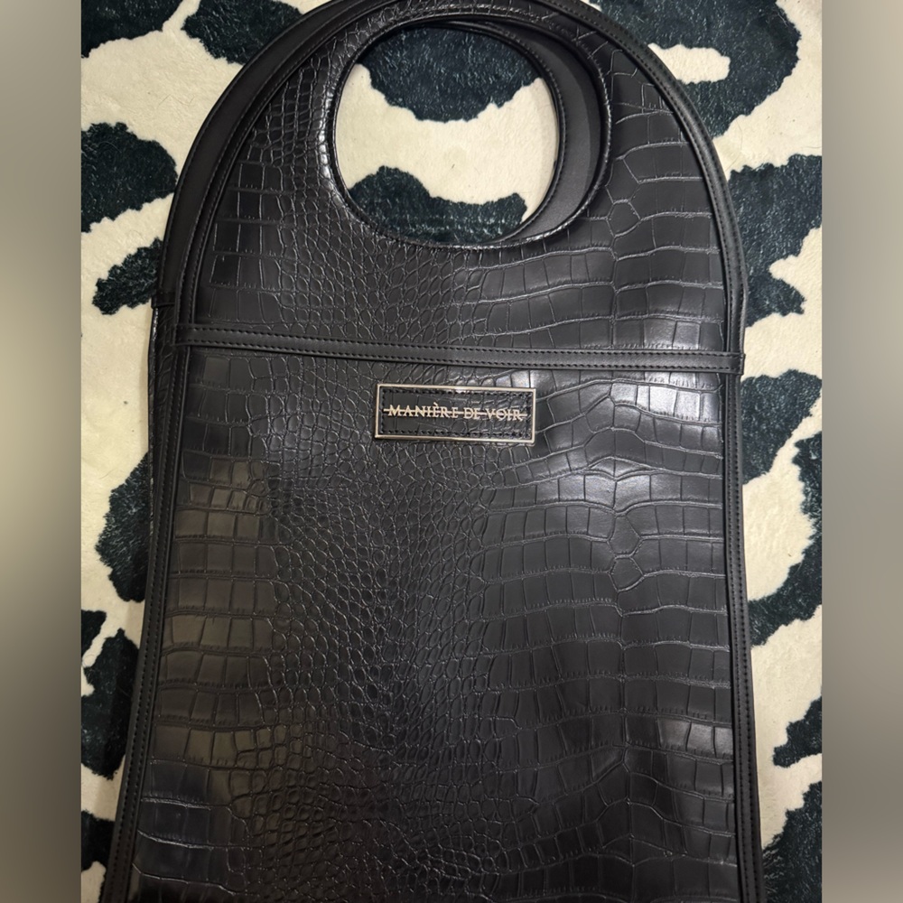 Maniere De Voir Black Croc-Embossed Handle Tote